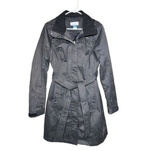 Columbia Womens Hooded Rain Trench Jacket Gray Heather Size Med Water Resistant